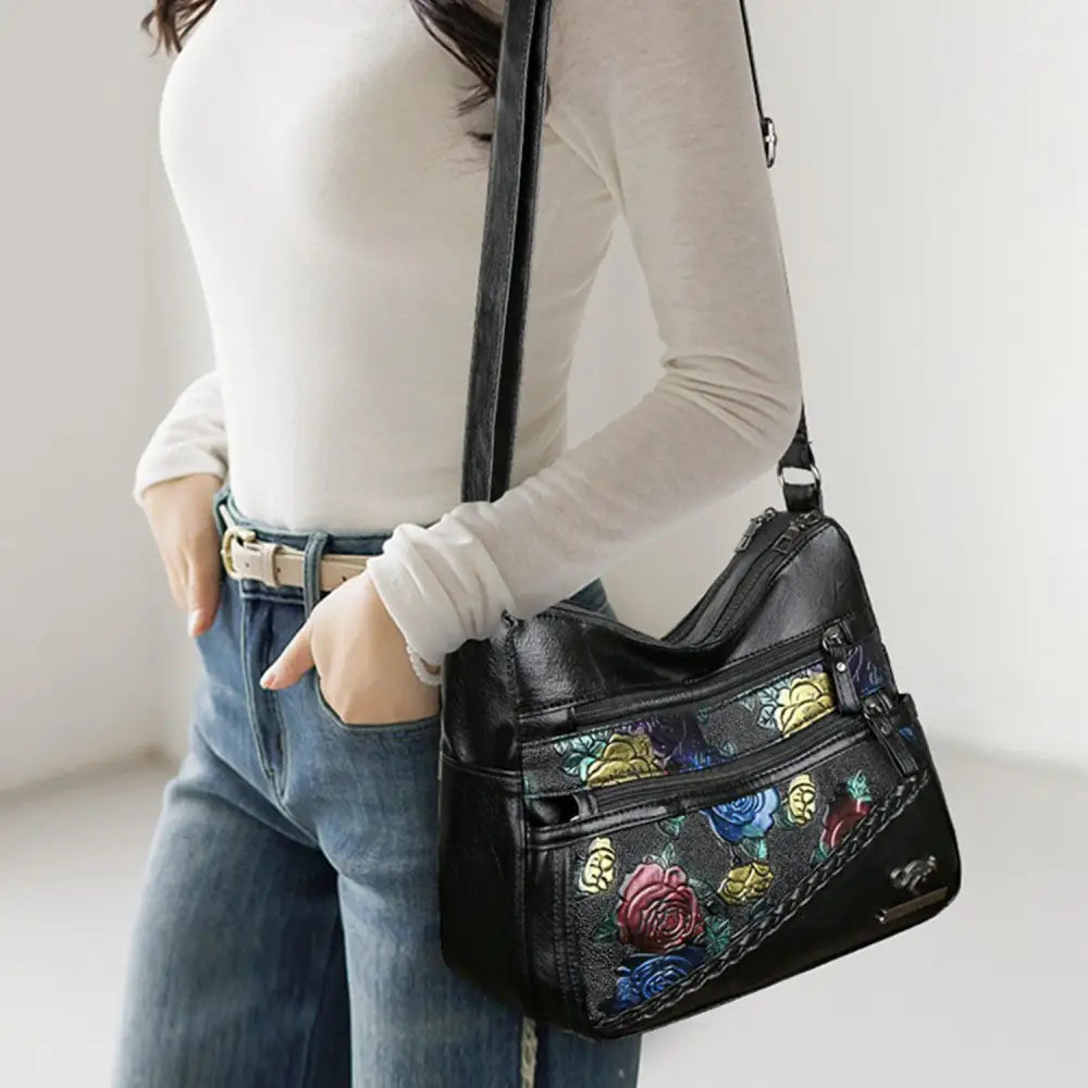 Elegant Leather Rose Pattern Shoulder Bag for Stylish Women