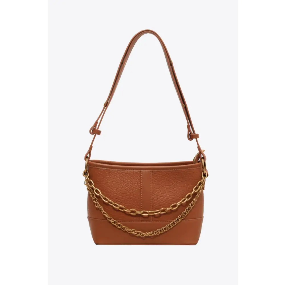 Luxe Brown Leather Shoulder Bag with Elegant Gold Chain Detail