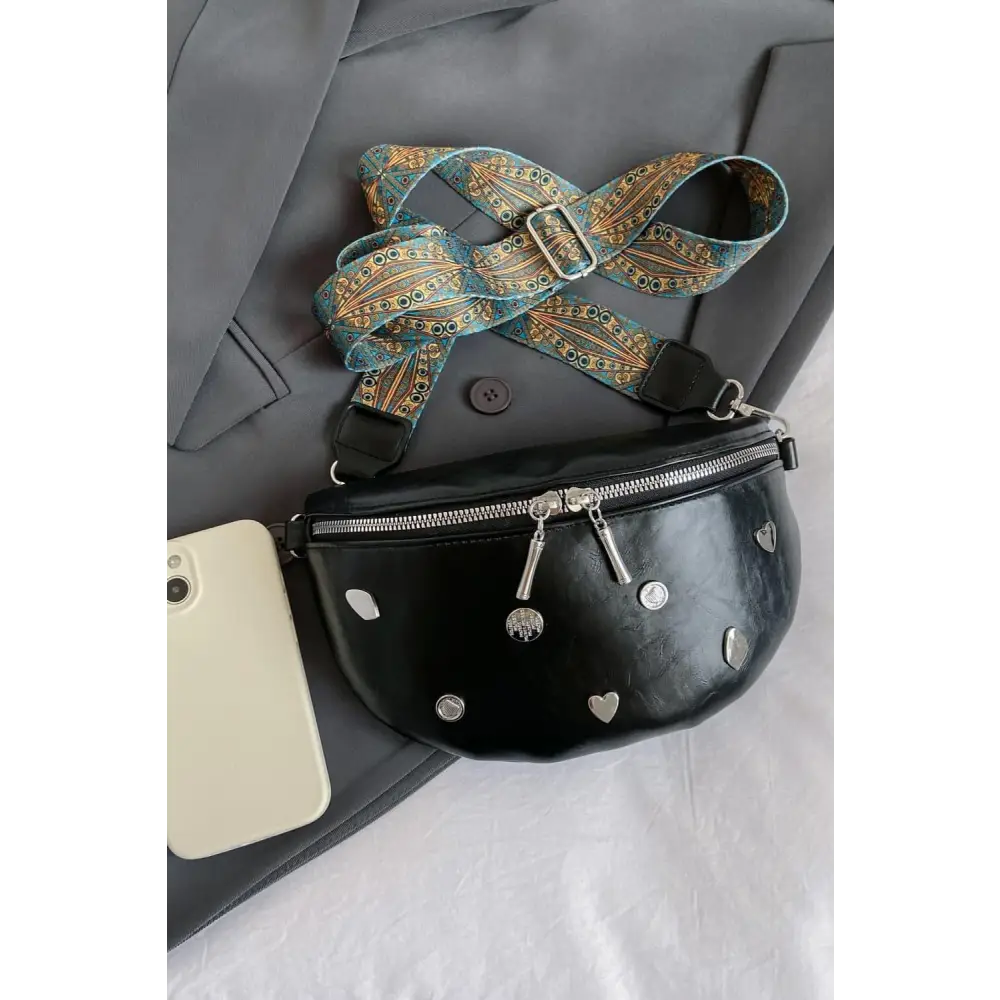 Stylish Leather Sling Bag with Unique Patterned Strap