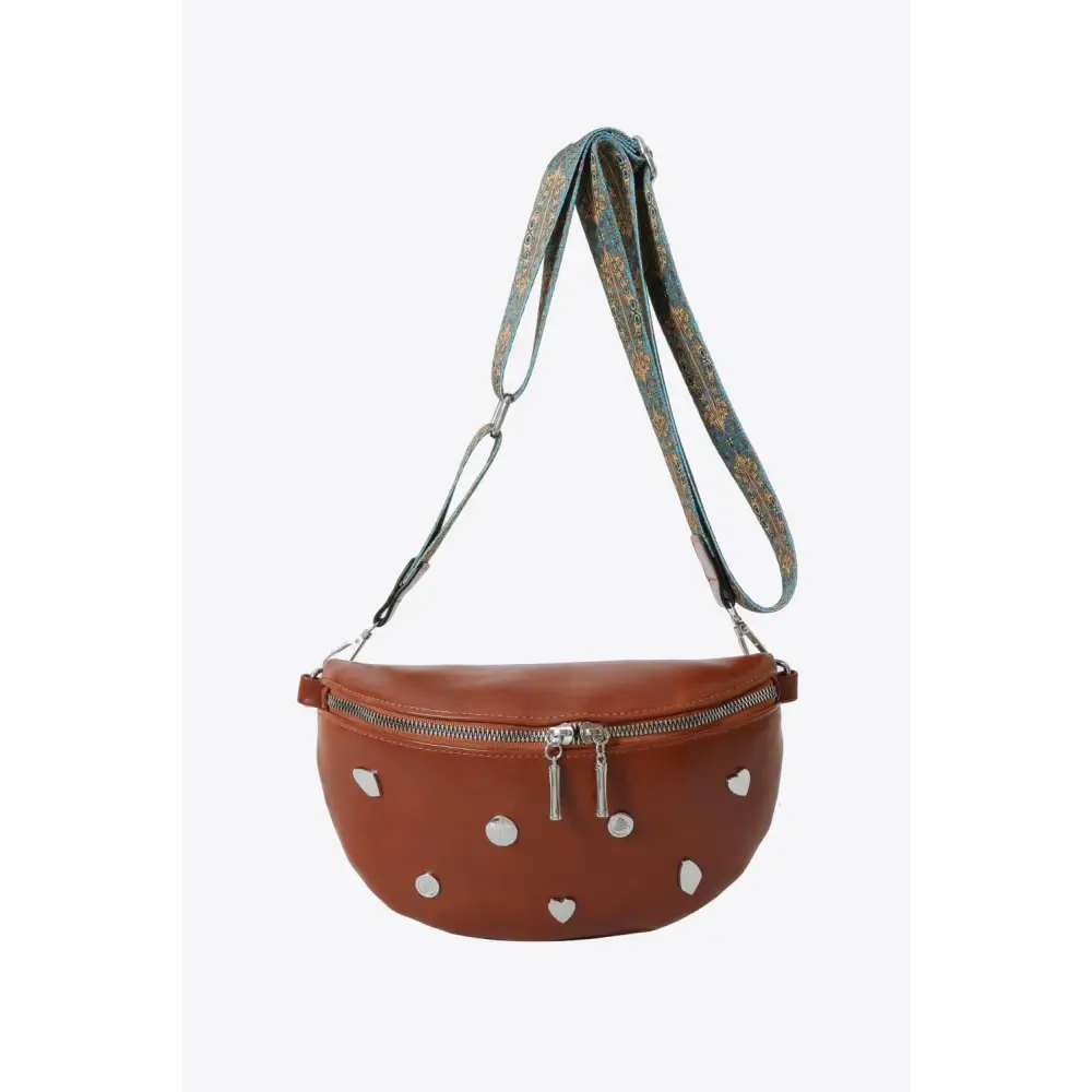 Stylish Leather Sling Bag with Unique Patterned Strap