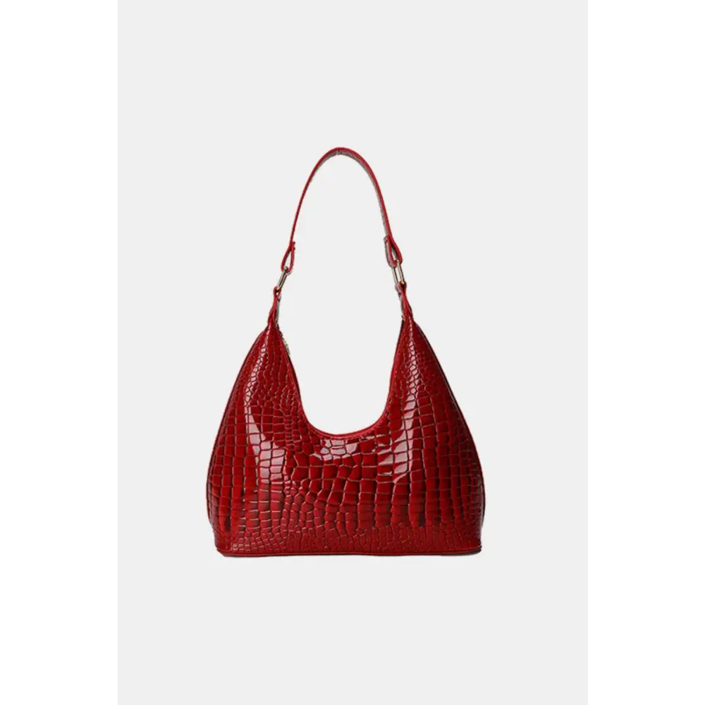 Fierce Red Croc Stone Texture Shoulder Bag for Trendsetting Style