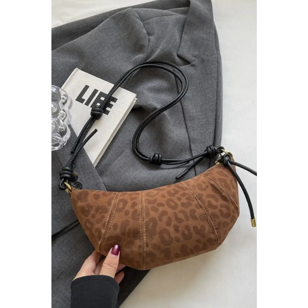 Wild Leopard Suede Shoulder Bag with Leather Strap