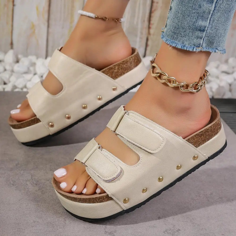 PU Leather Studded Platform Sandals