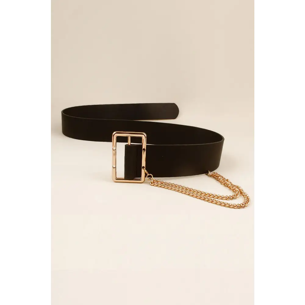 PU Leather Wide Belt with Chain