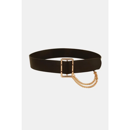 PU Leather Wide Belt with Chain - CM Fashion