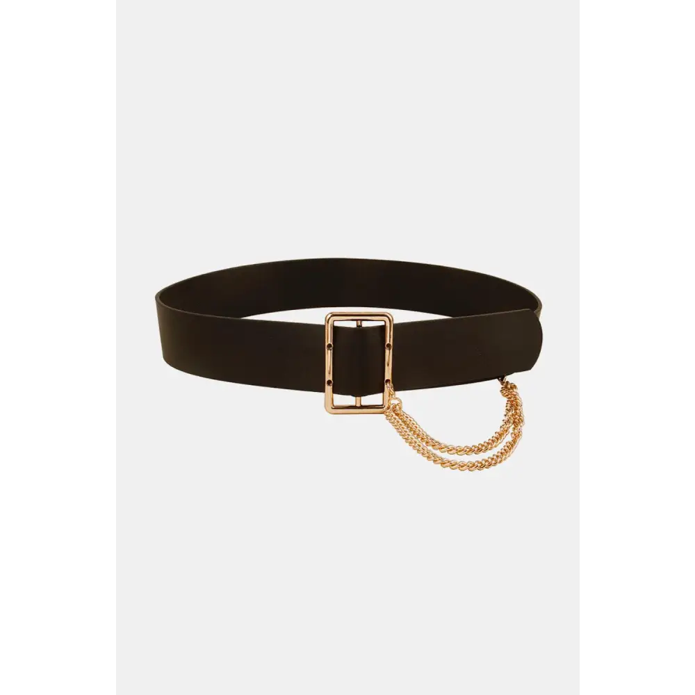 PU Leather Wide Belt with Chain