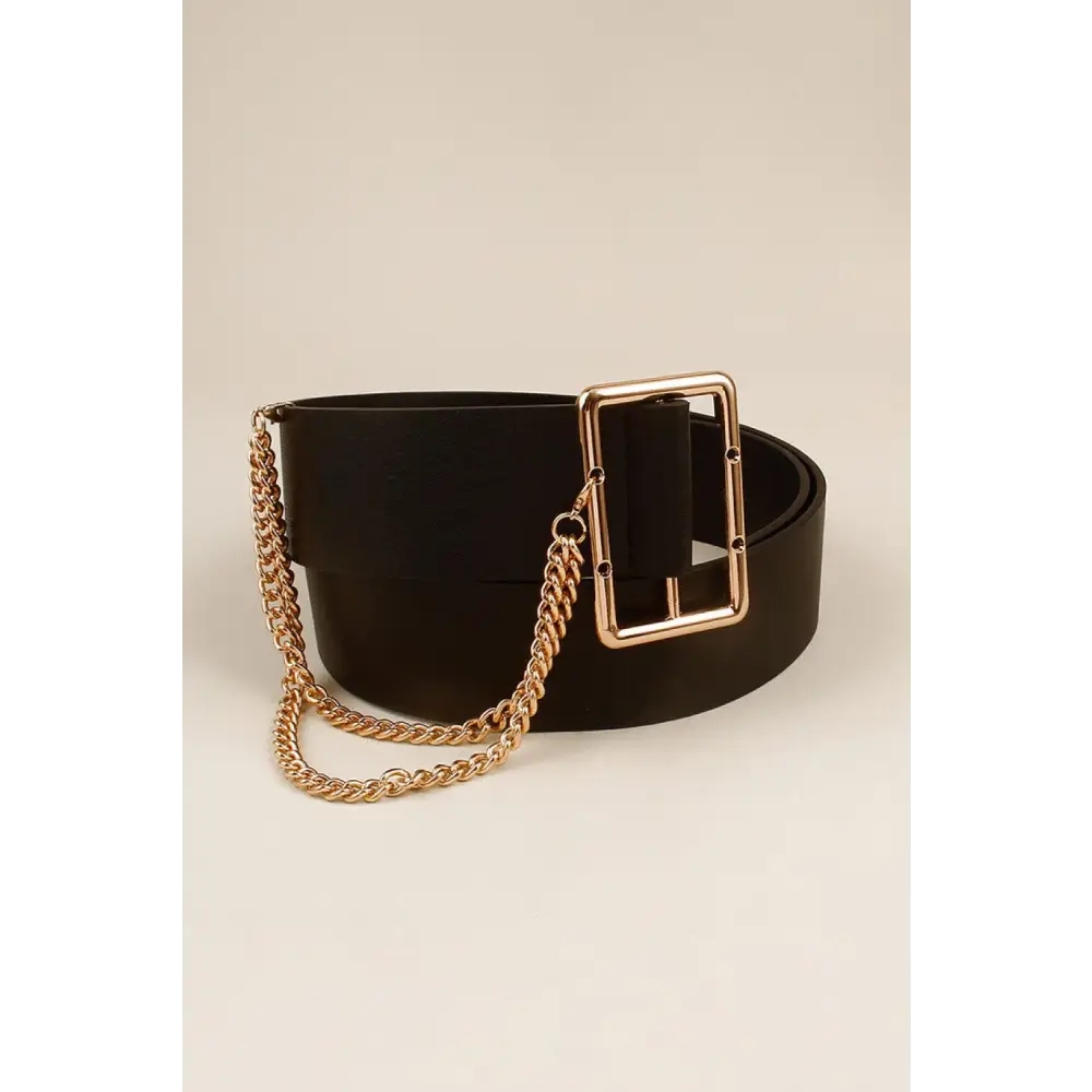 PU Leather Wide Belt with Chain