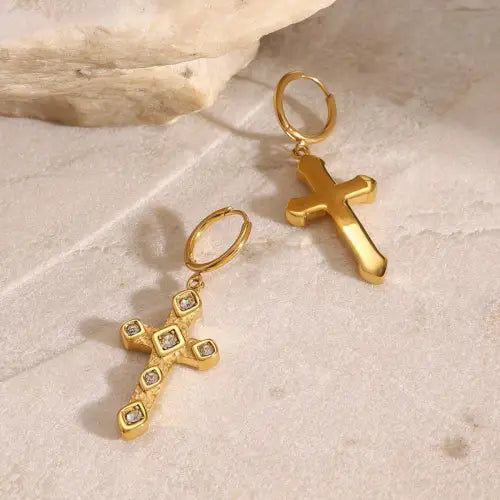 Radiant 18K Cross-Shaped Gemstone-Inlaid Earrings with High-End Design