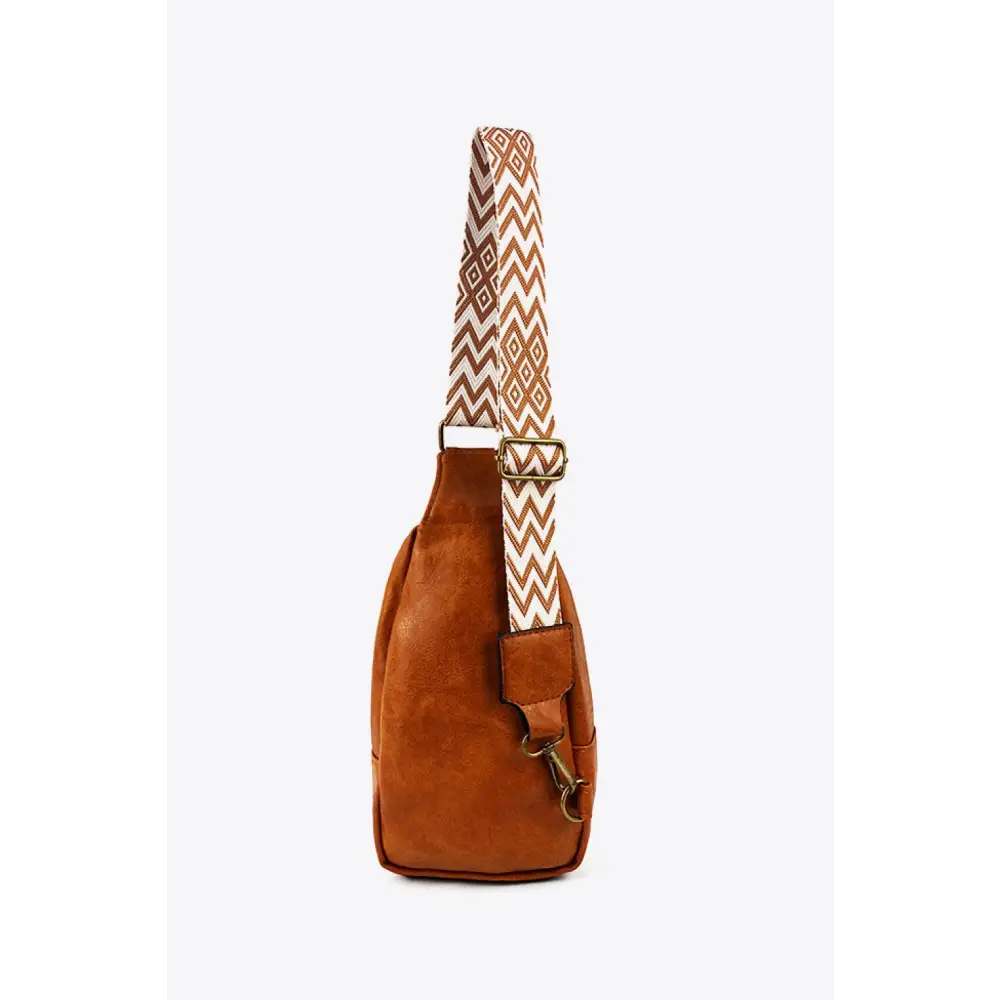 Vibrant Mustard Leather Sling Bag with Random Pattern Adjustable Strap