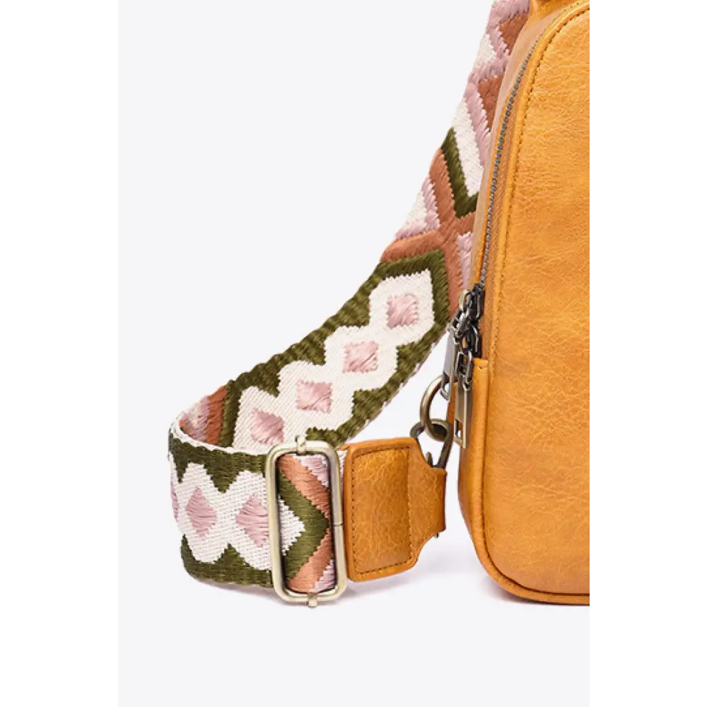 Vibrant Mustard Leather Sling Bag with Random Pattern Adjustable Strap