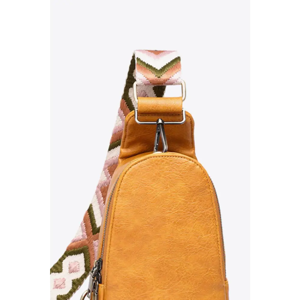 Vibrant Mustard Leather Sling Bag with Random Pattern Adjustable Strap