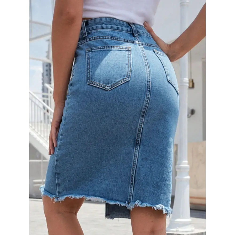 Stylish Raw Hem Slit Denim Skirt for Trendy Summer Looks