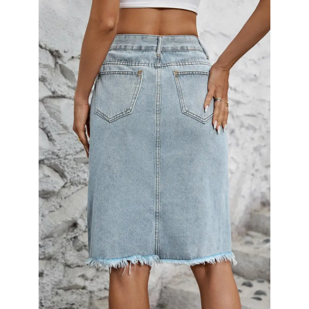 Stylish Raw Hem Slit Denim Skirt for Trendy Summer Looks