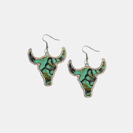 Rhinestone Trim Alloy Bull Earrings - CM Fashion