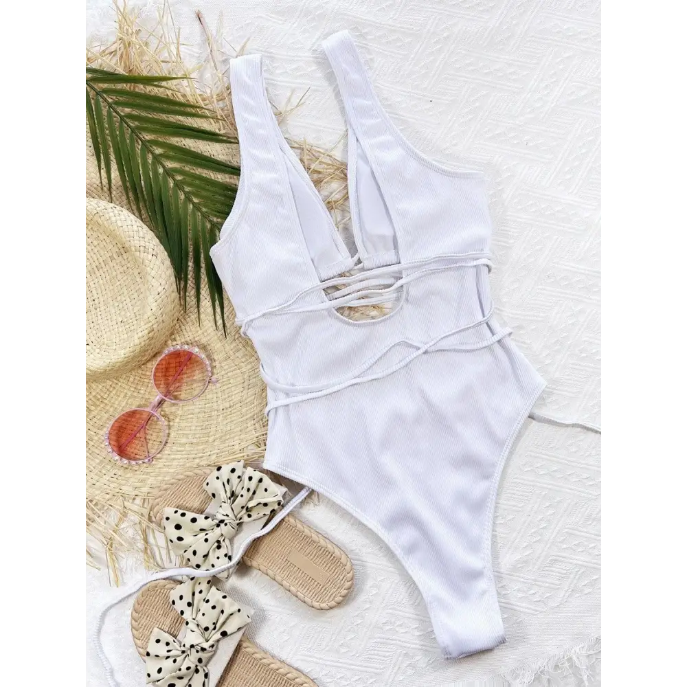 Sizzling Ribbed Lace One-Piece Swimsuit for Beach Glamour