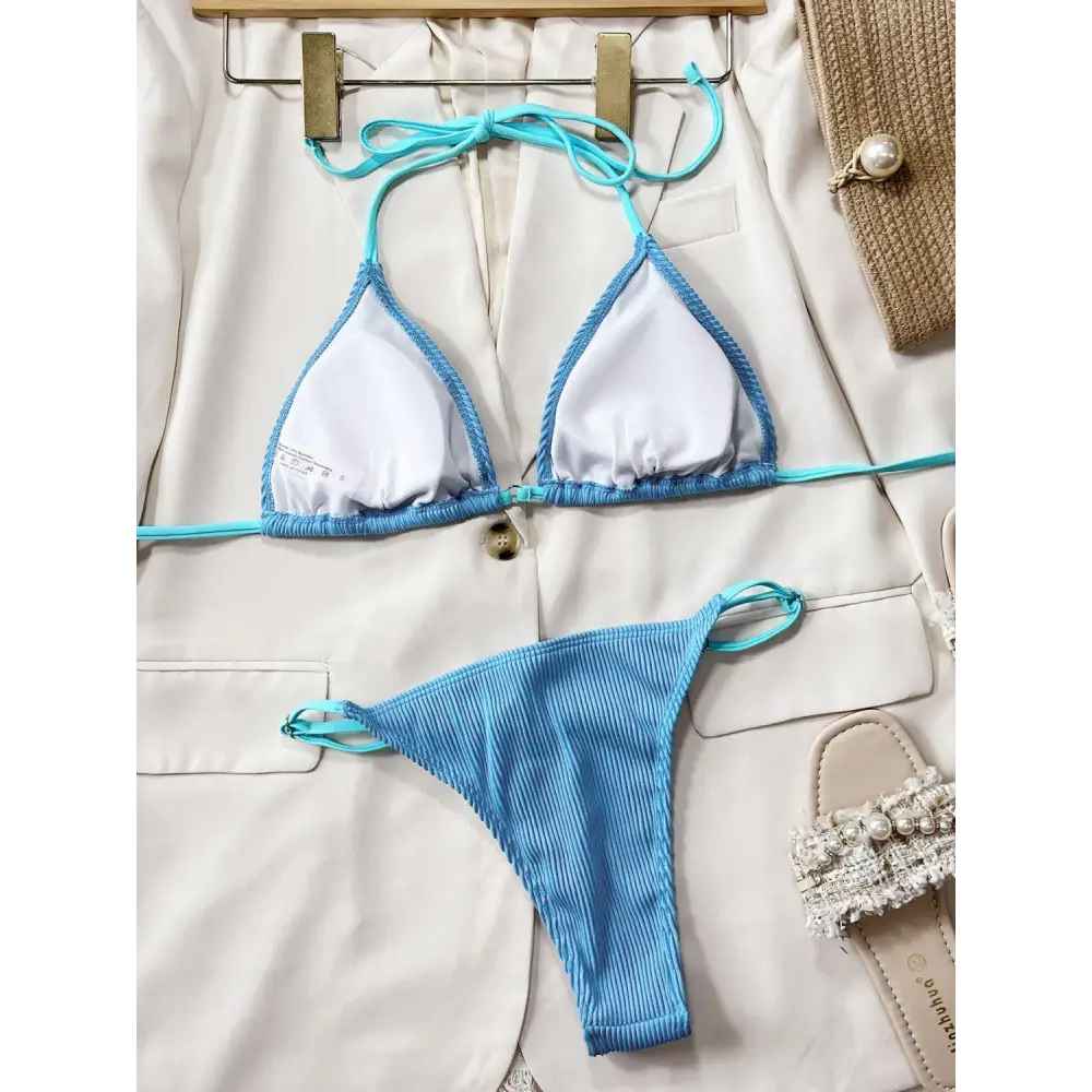 Sizzling Ribbed Tie Back Bikini Set for Summer Beach Vibes