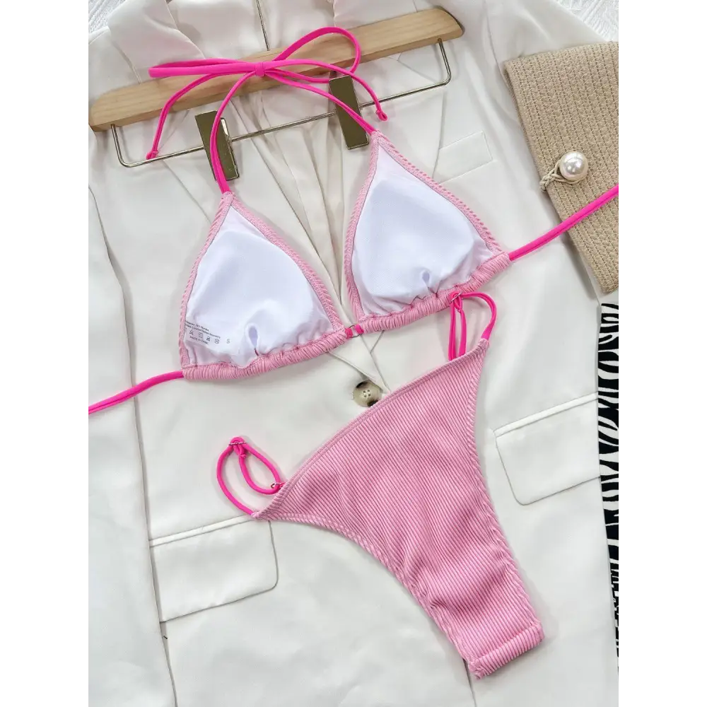 Sizzling Ribbed Tie Back Bikini Set for Summer Beach Vibes