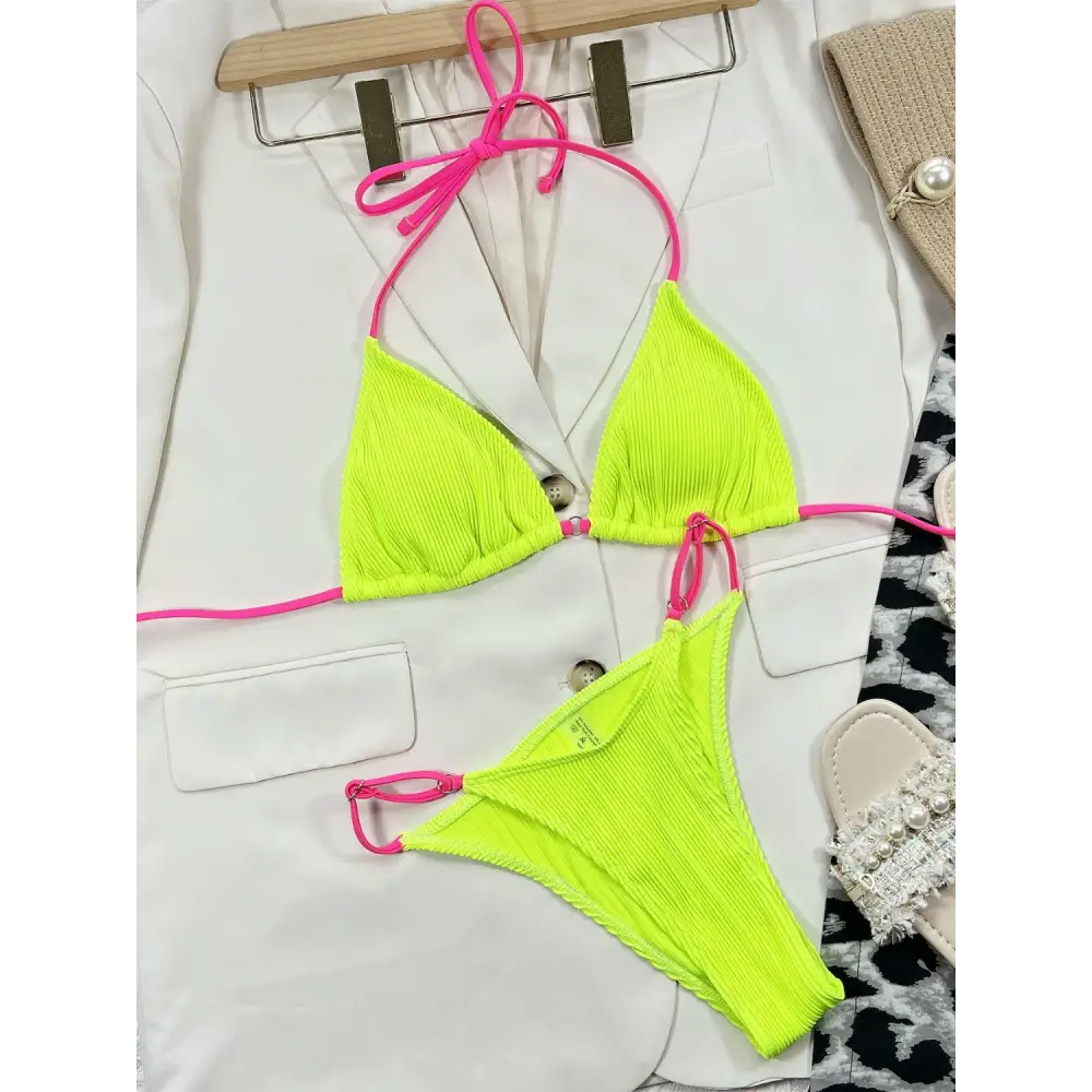 Sizzling Ribbed Tie Back Bikini Set for Summer Beach Vibes