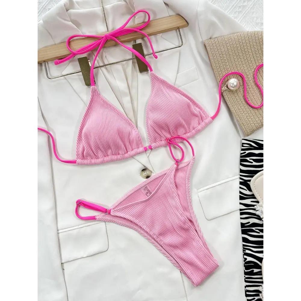 Sizzling Ribbed Tie Back Bikini Set for Summer Beach Vibes