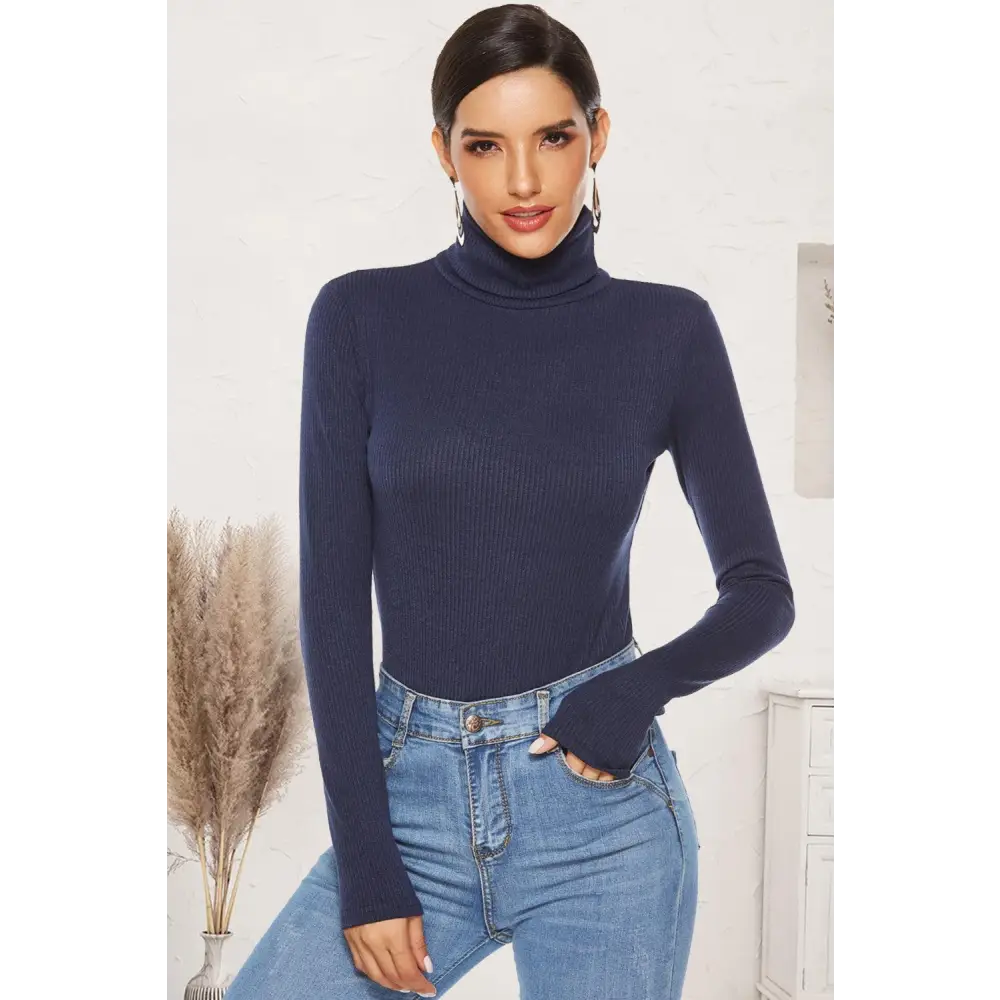 Ribbed Turtleneck Long Sleeve Bodysuit