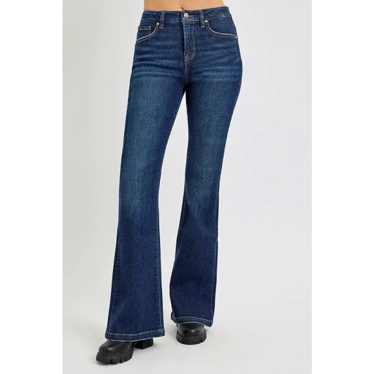 RISEN Full Size High Rise Flare Jeans with Pockets - CM Fashion