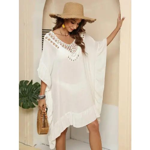 Cutout Ruffled Half Sleeve Cover-Up - CM Fashion