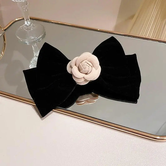 Rose Trim Bow Hair Clip - CM Fashion