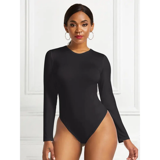 Round Neck Long Sleeve Bodysuit - CM Fashion