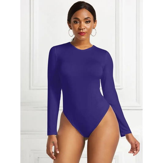 Round Neck Long Sleeve Bodysuit - CM Fashion