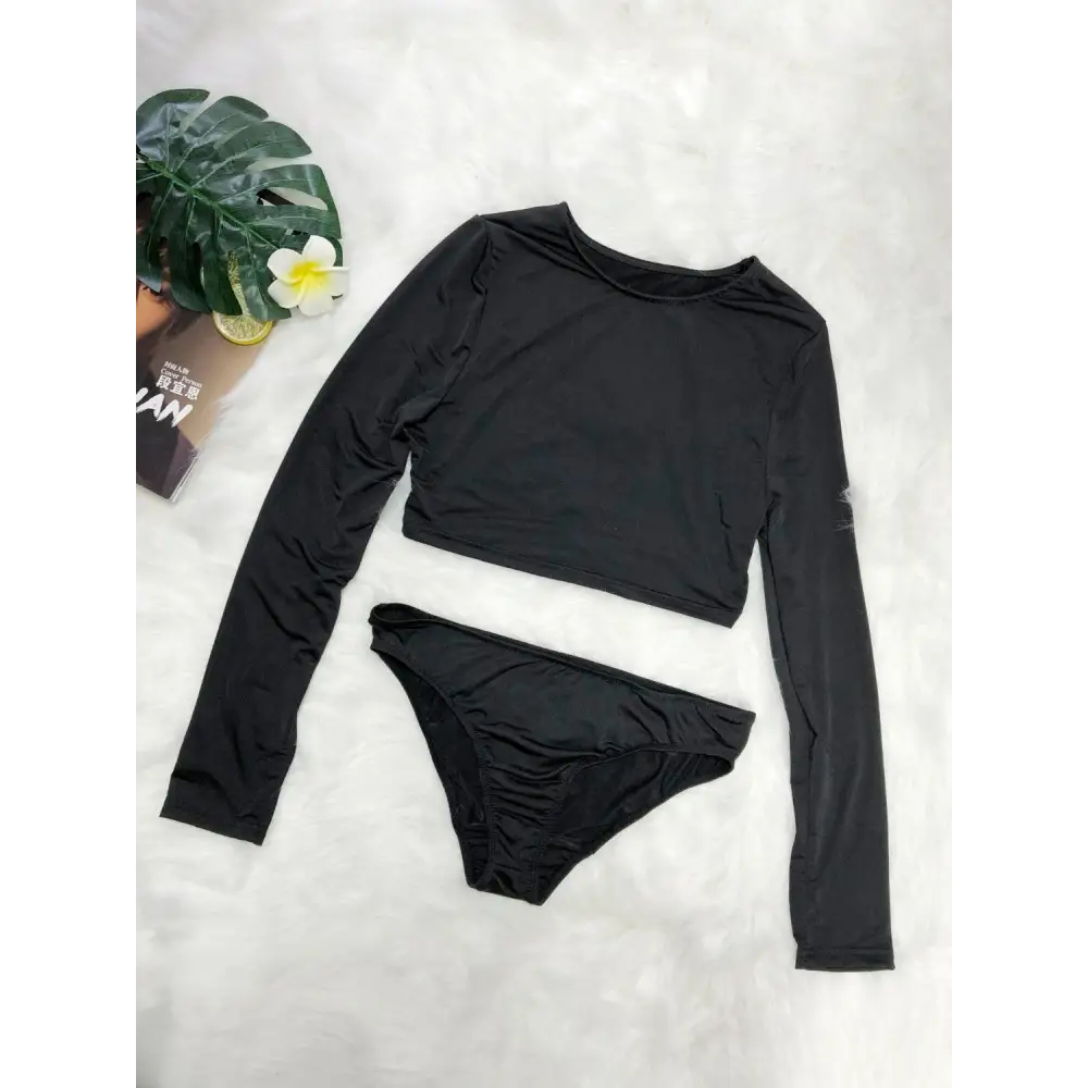 Round Neck Long Sleeve Top and Brief Swim Set