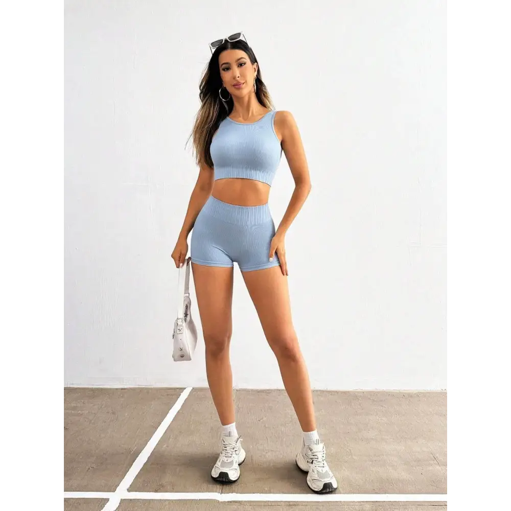 Round Neck Wide Strap Top and Shorts Active Set