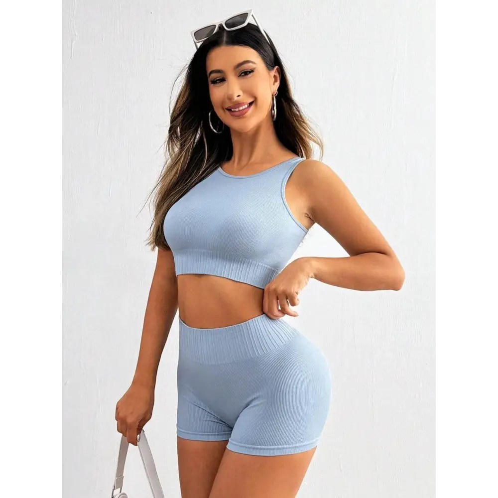 Round Neck Wide Strap Top and Shorts Active Set