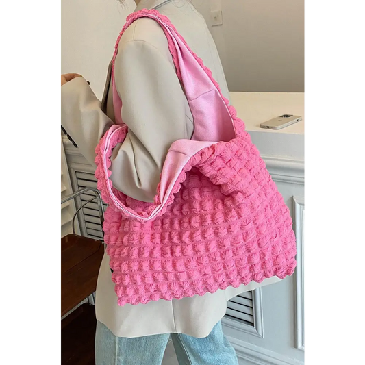 Ruched Polyester Large Handbag - CM Fashion