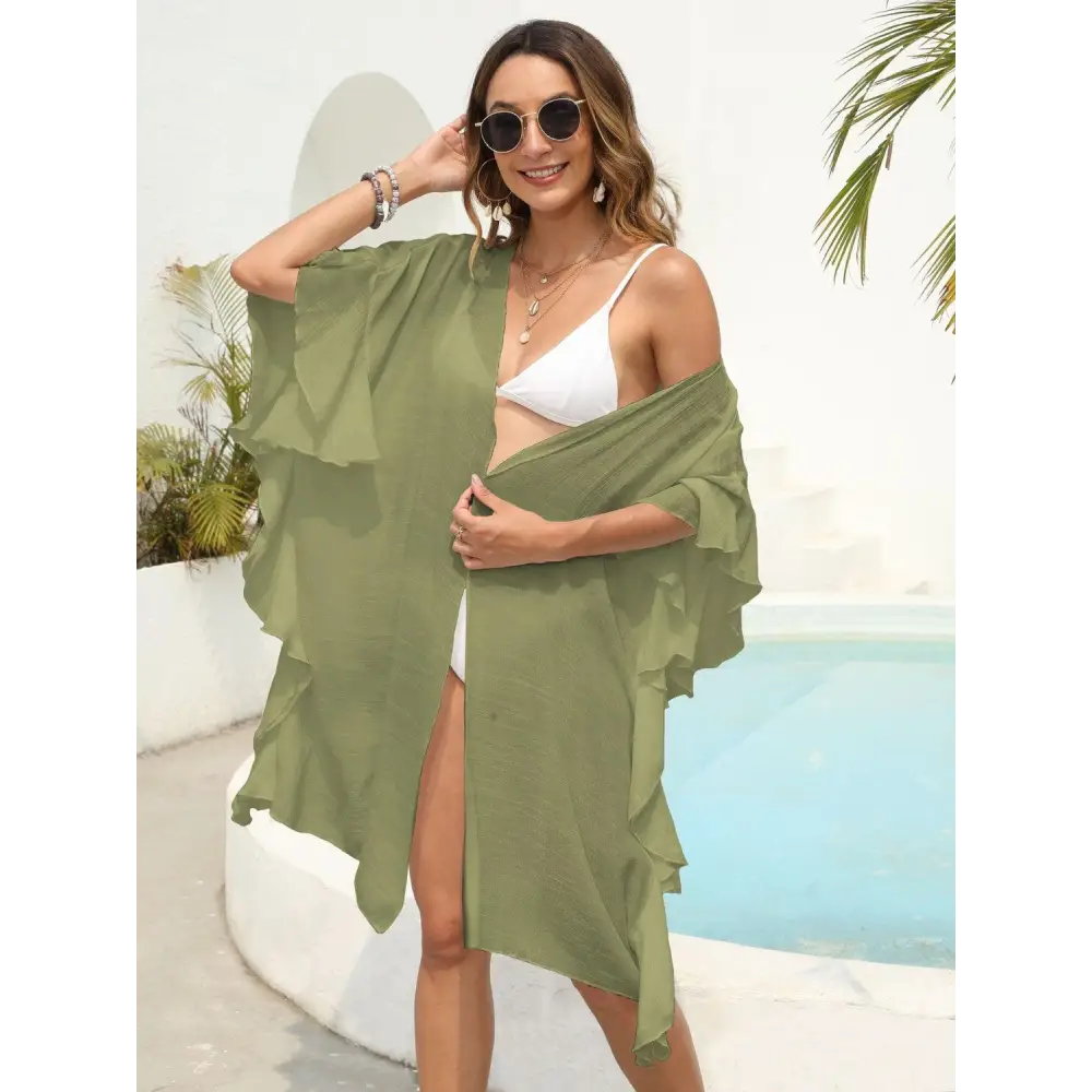 Flowy Ruffled Open Front Swimsuit Cover-Up for Beach Glamour