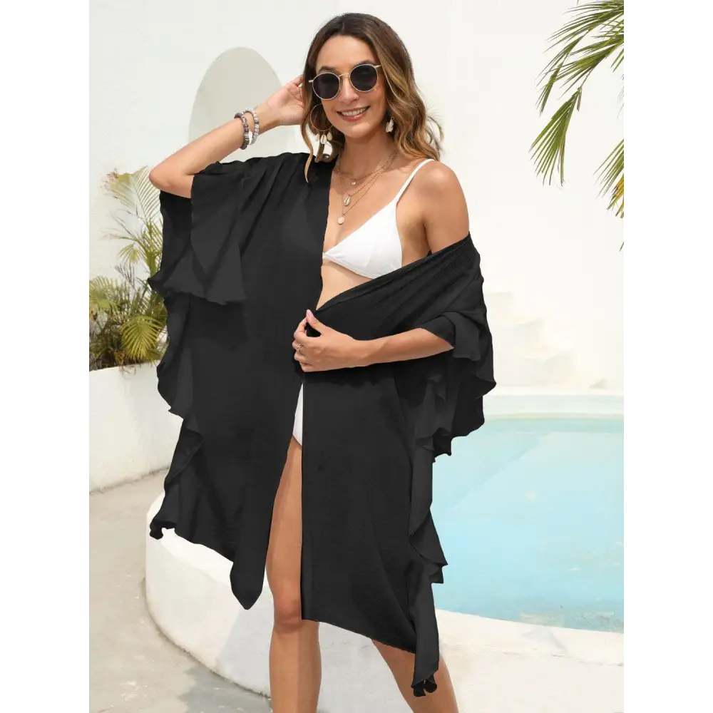 Flowy Ruffled Open Front Swimsuit Cover-Up for Beach Glamour