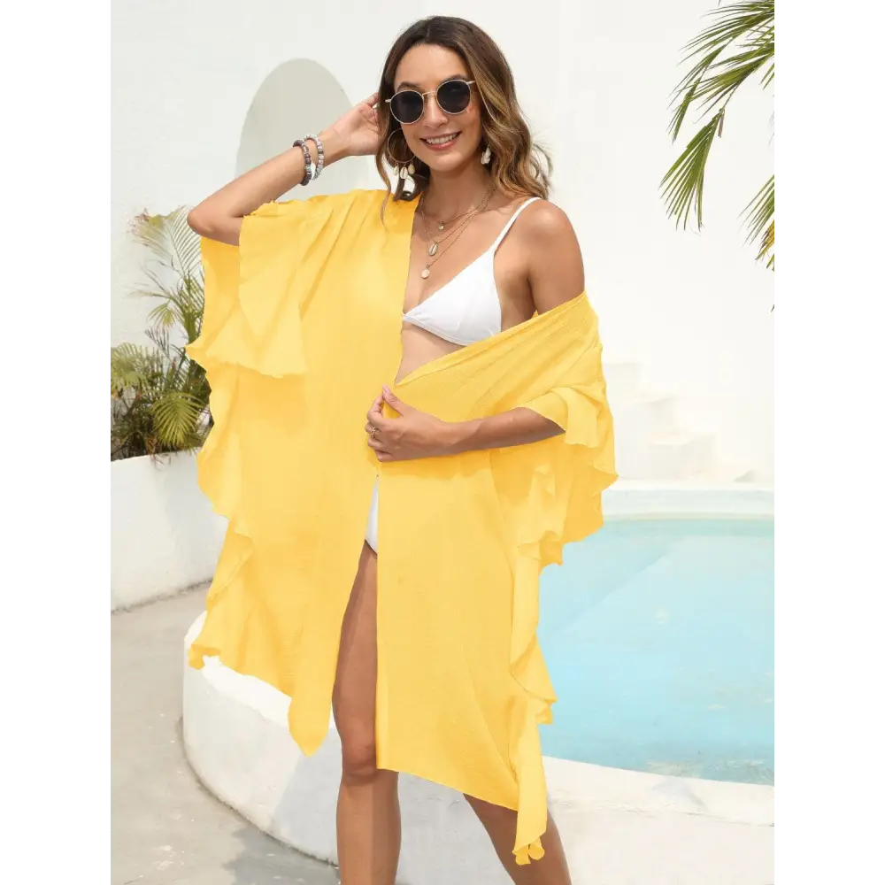 Flowy Ruffled Open Front Swimsuit Cover-Up for Beach Glamour