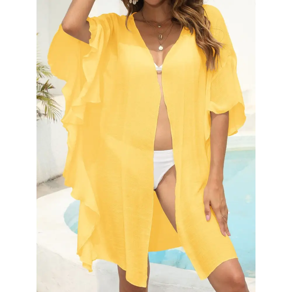 Flowy Ruffled Open Front Swimsuit Cover-Up for Beach Glamour