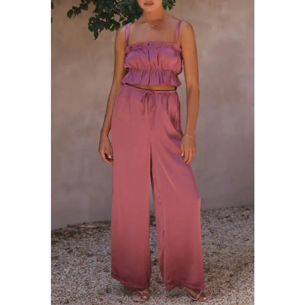 Elegant Mendura Ruffled Sleeveless Top & Wide Leg Pants Set