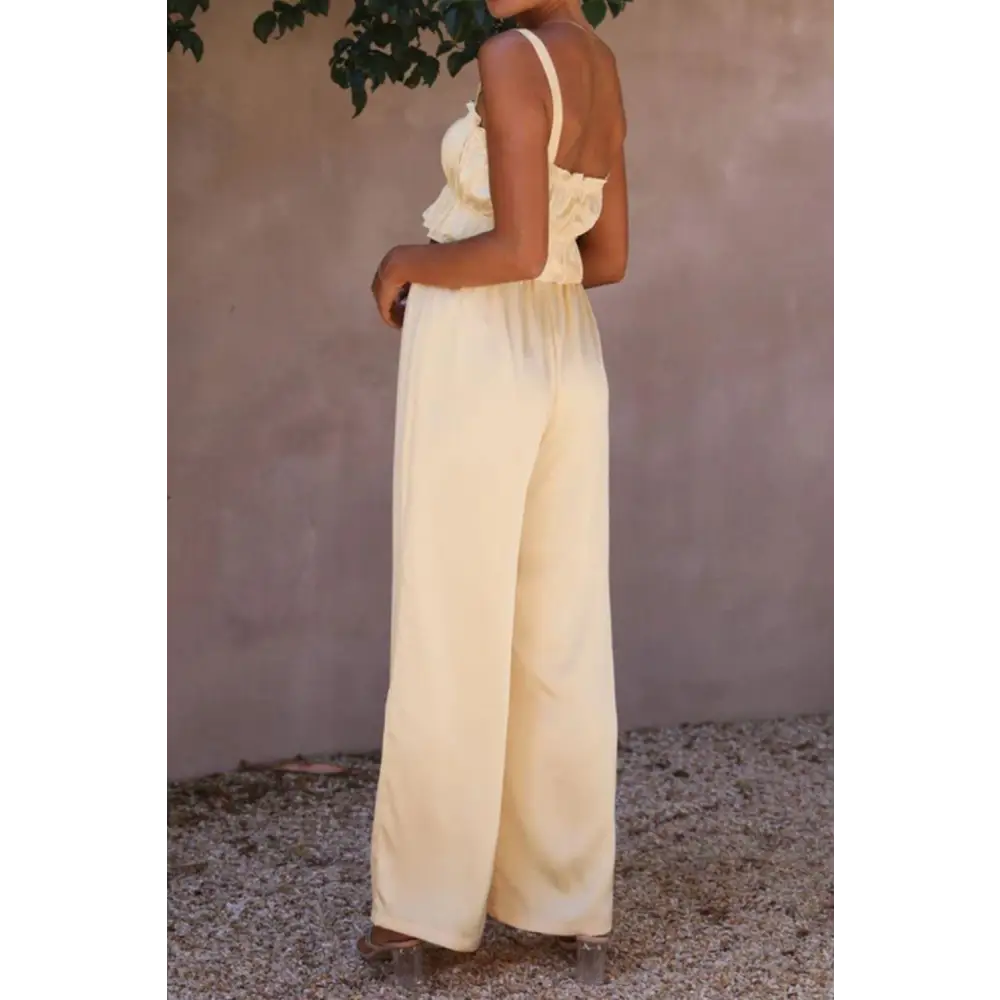 Elegant Mendura Ruffled Sleeveless Top & Wide Leg Pants Set