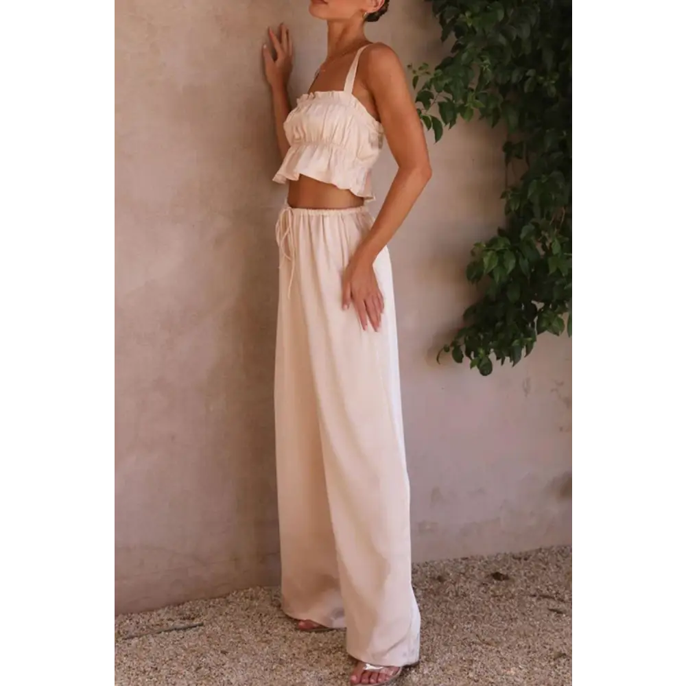 Elegant Mendura Ruffled Sleeveless Top & Wide Leg Pants Set