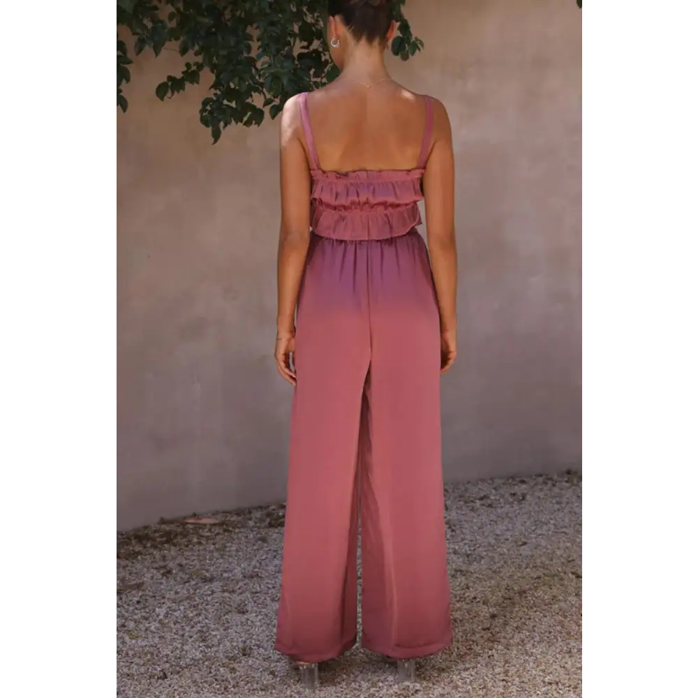 Elegant Mendura Ruffled Sleeveless Top & Wide Leg Pants Set