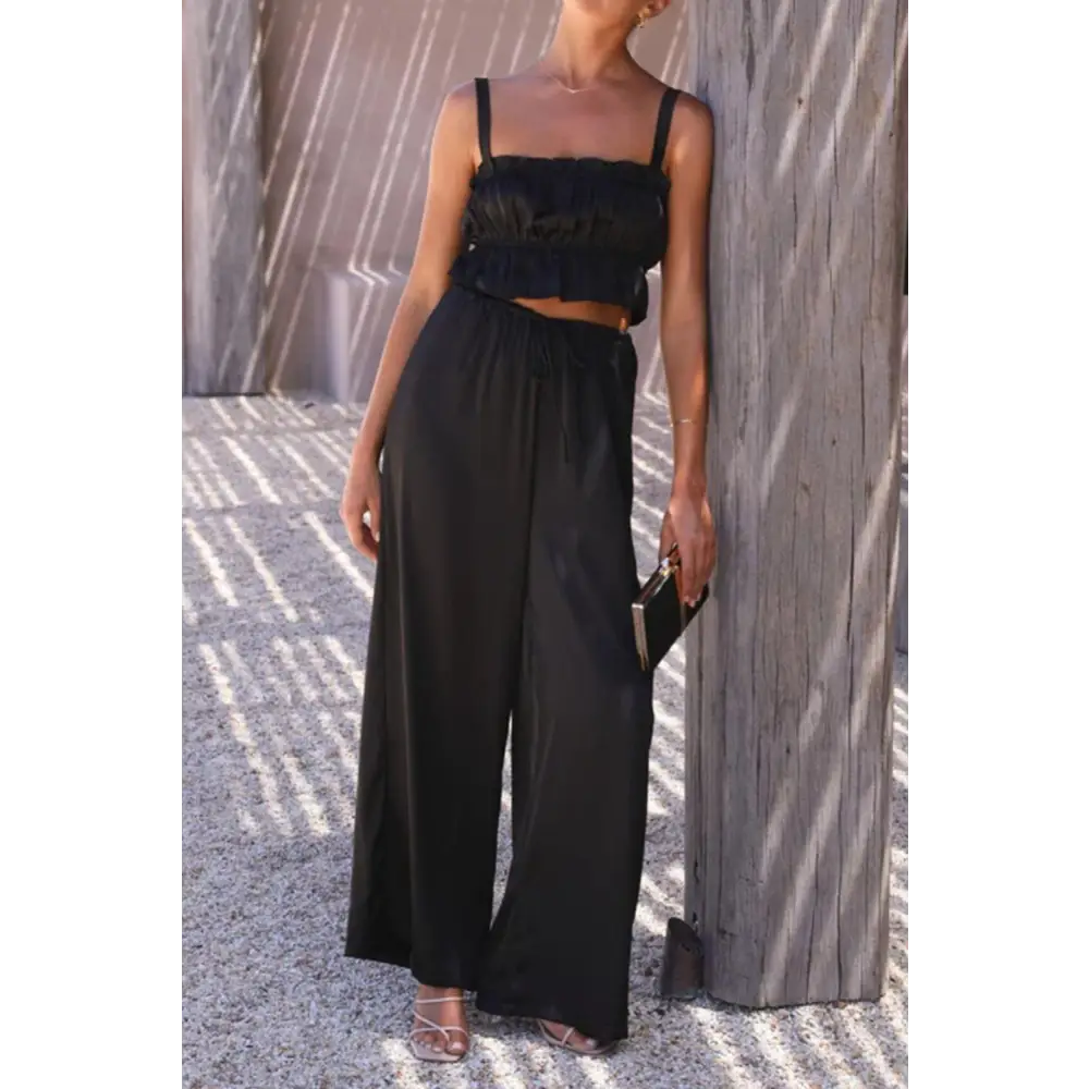 Elegant Mendura Ruffled Sleeveless Top & Wide Leg Pants Set