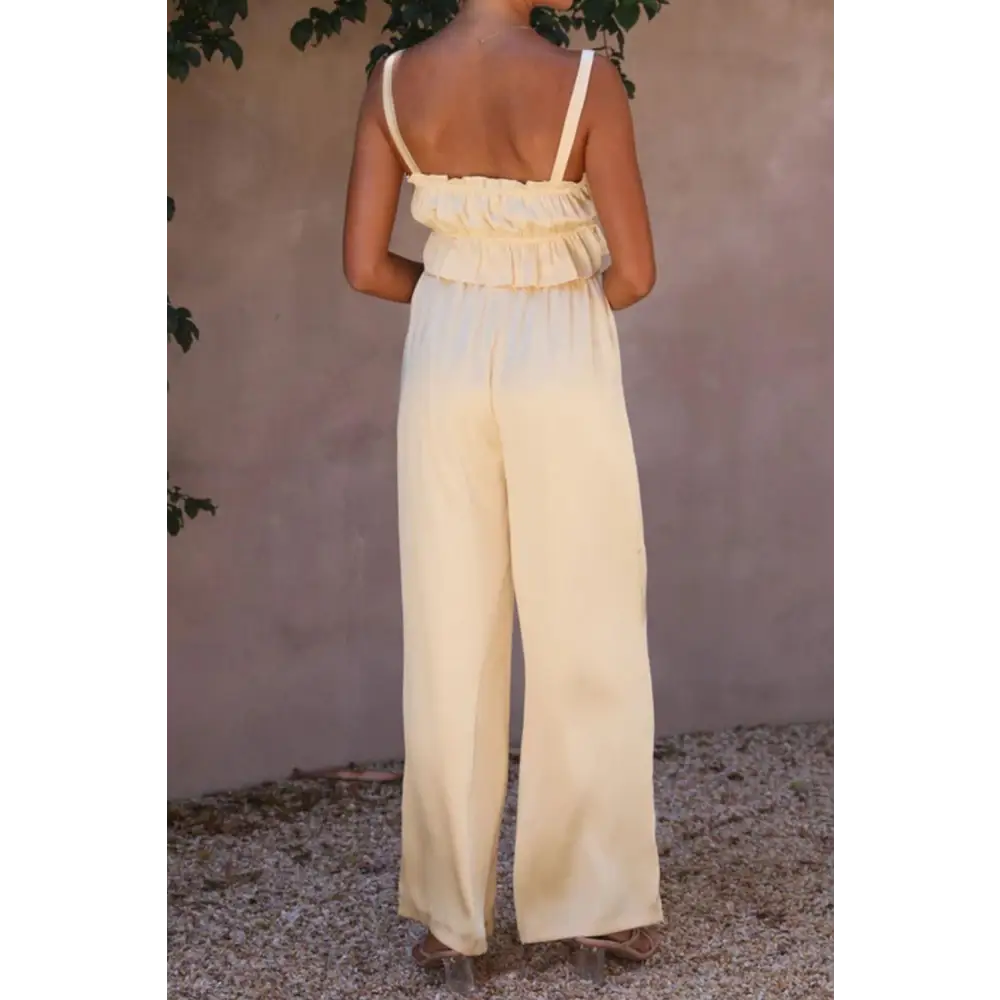 Elegant Mendura Ruffled Sleeveless Top & Wide Leg Pants Set