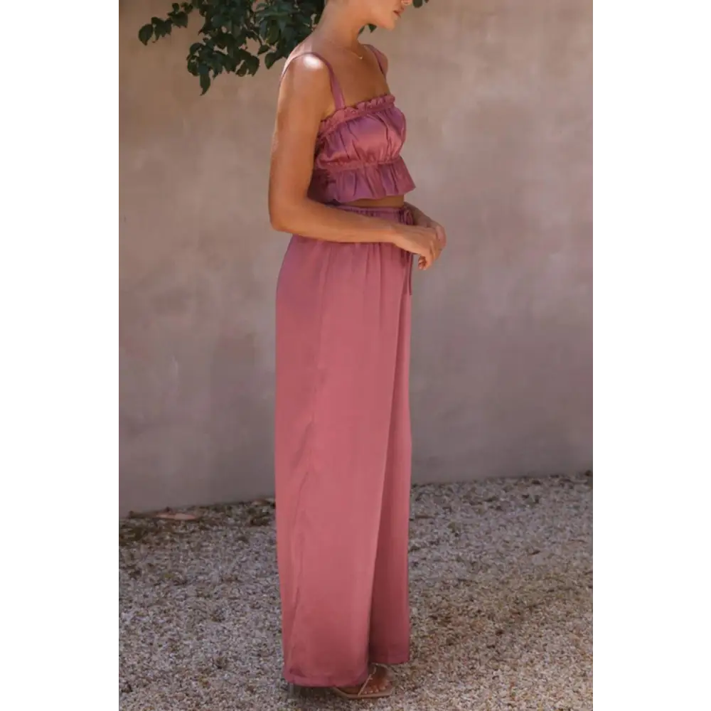 Elegant Mendura Ruffled Sleeveless Top & Wide Leg Pants Set