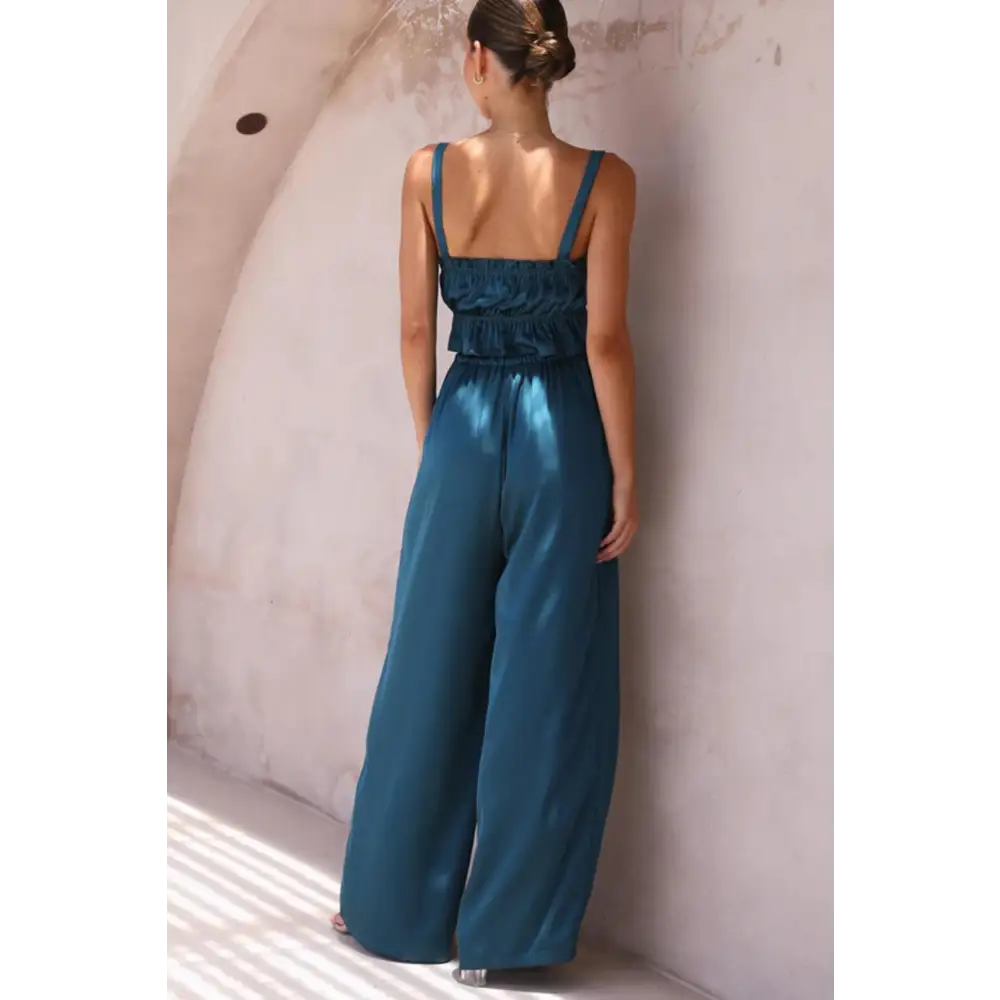 Elegant Mendura Ruffled Sleeveless Top & Wide Leg Pants Set