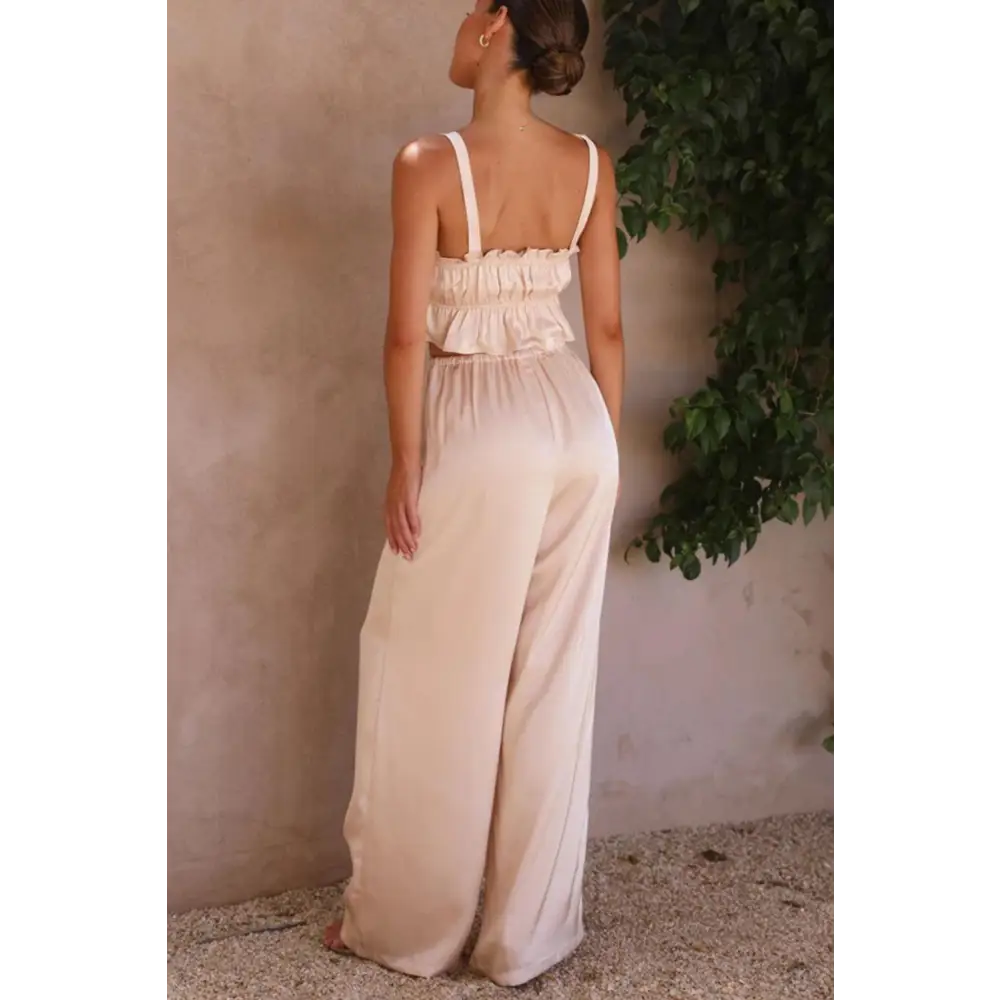 Elegant Mendura Ruffled Sleeveless Top & Wide Leg Pants Set