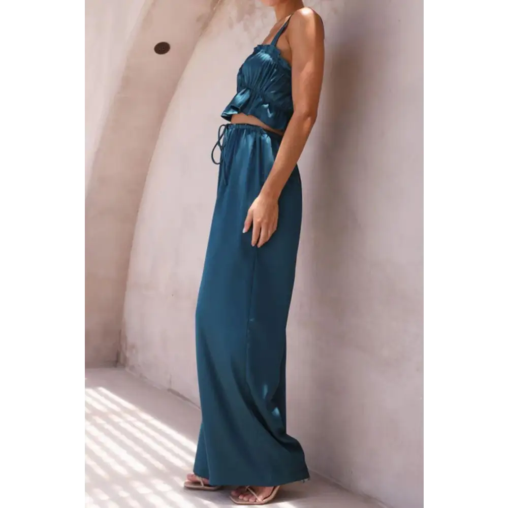 Elegant Mendura Ruffled Sleeveless Top & Wide Leg Pants Set