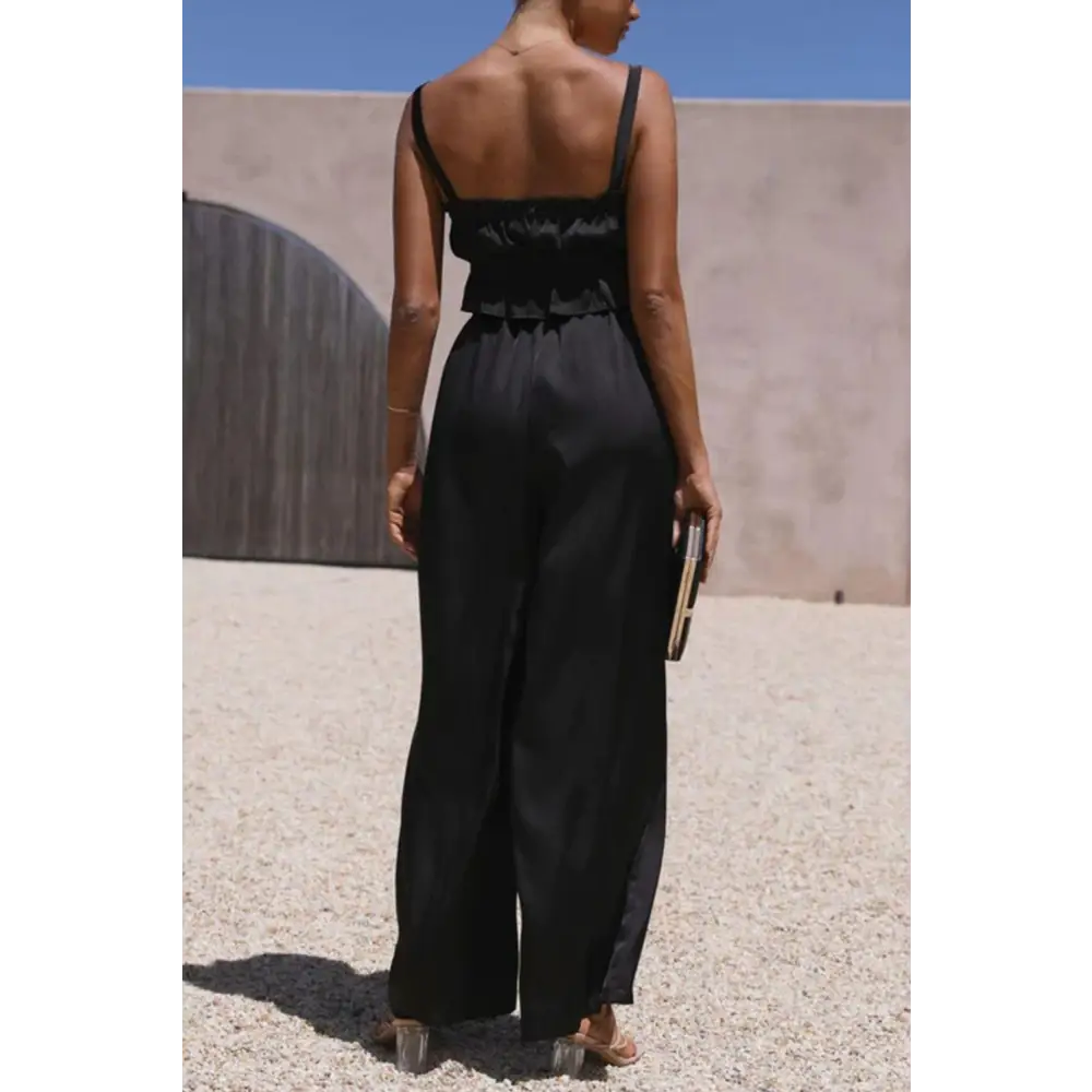 Elegant Mendura Ruffled Sleeveless Top & Wide Leg Pants Set