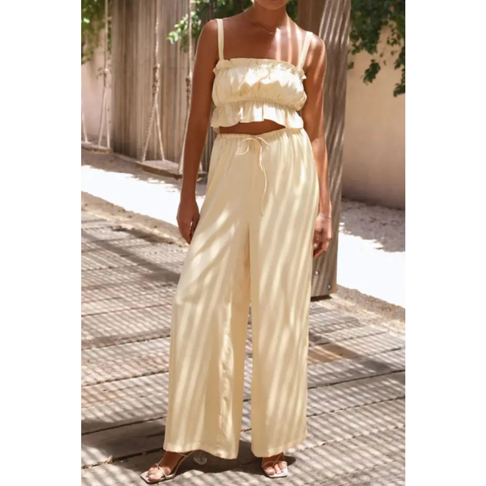 Elegant Mendura Ruffled Sleeveless Top & Wide Leg Pants Set