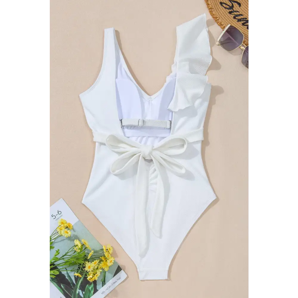 Stunning V-Neck Wide Strap One-Piece Swimsuit with Ruffles